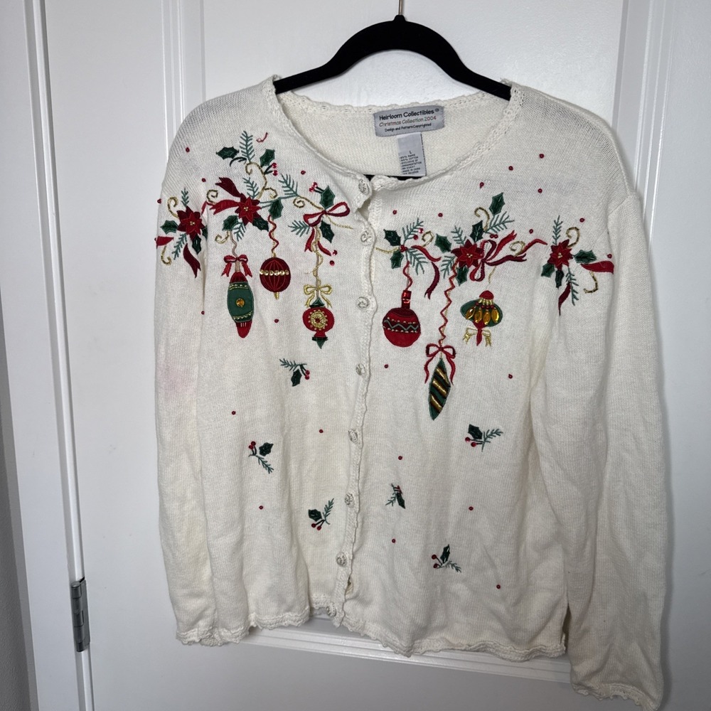 Heirloom Collectibles Christmas Collection 2004 Long Sleeve Sweater Size L Ivory